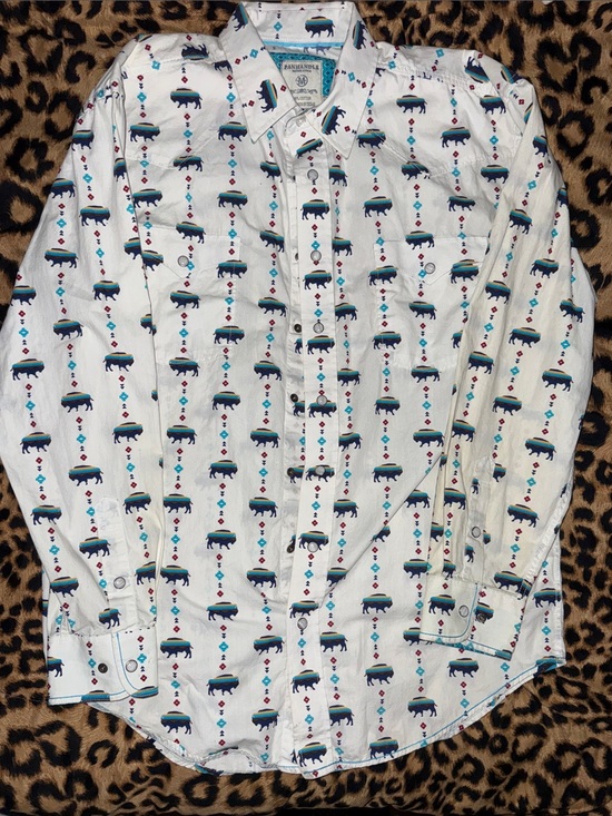 Panhandle Other - Men's White Buffalo Print Button-Down Shirt